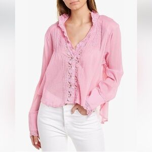 Free People | Clemence Lace Button-Front Shirt Blouse | Country/Cottage Style